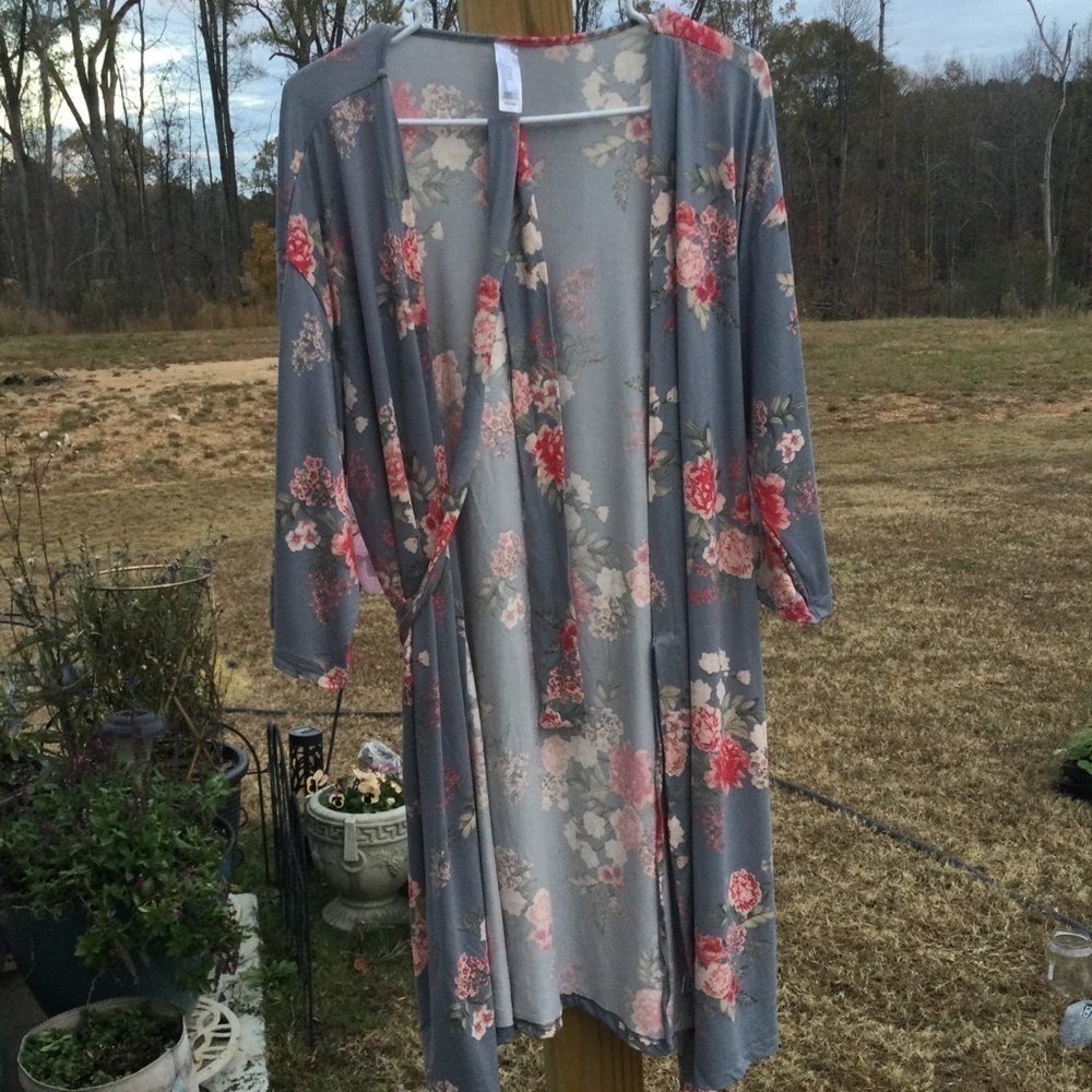 Flora womens Short wrap robe S Small charmeuse floral romantic spa Jersey blue - Picture 2 of 13